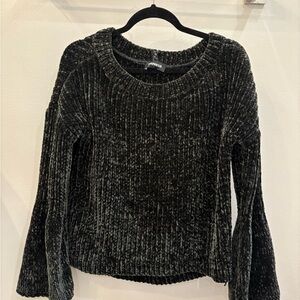 Express Black Chenille Ribbed Crewneck Sweater